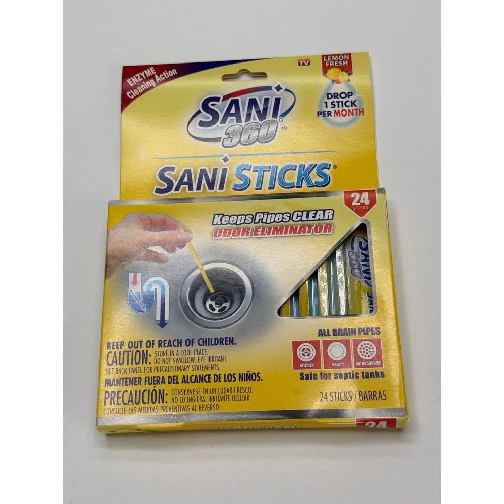 SANI STICKS 24 Count Drain Cleaner Odor Eliminator Keeps Pipes Clear Lemon Fresh